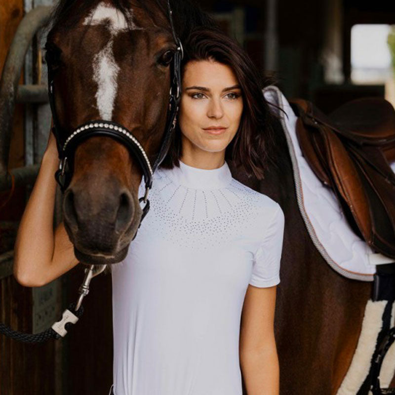 Equithème - Polo manches courtes femme London blanc | - Ohlala