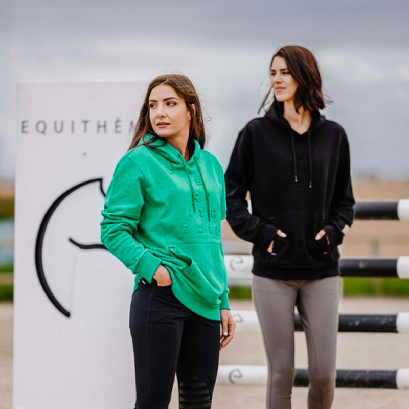 Equithème - Sweat à capuche unisexe Camille vert | - Ohlala