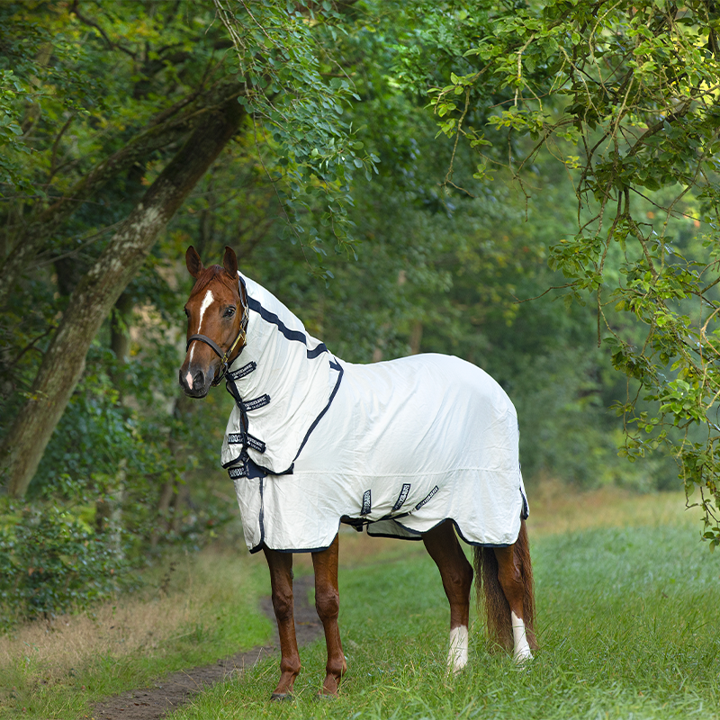 Horseware - Couverture d'été Rambo Natura anti-UV blanc/ marine | - Ohlala