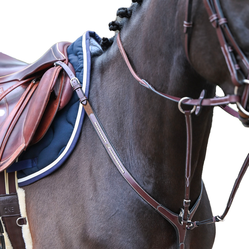 Jump'In - Collier de chasse et fourche de martingale Premium Clincher havane | - Ohlala