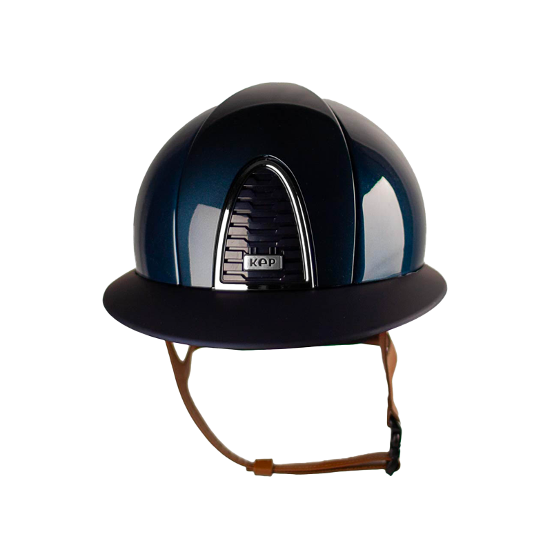 KEP - Casque équitation Cromo 2.0 Shine blue polo jugulaire beige | - Ohlala