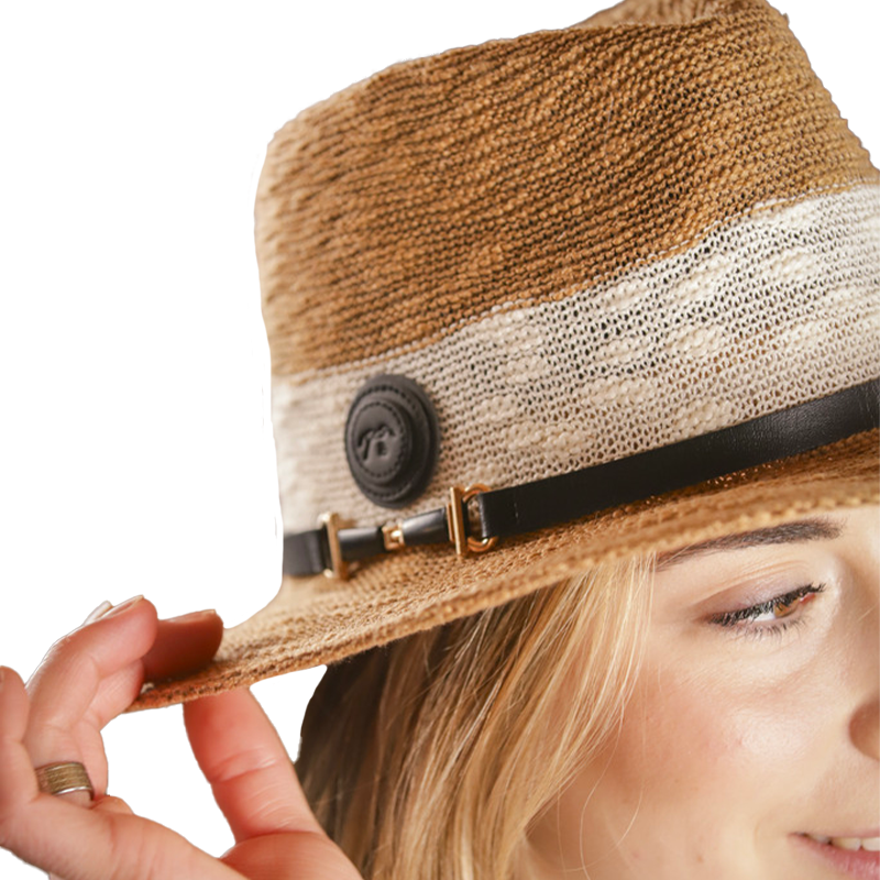 Pénélope Store - Chapeau Raphie camel / blanc | - Ohlala