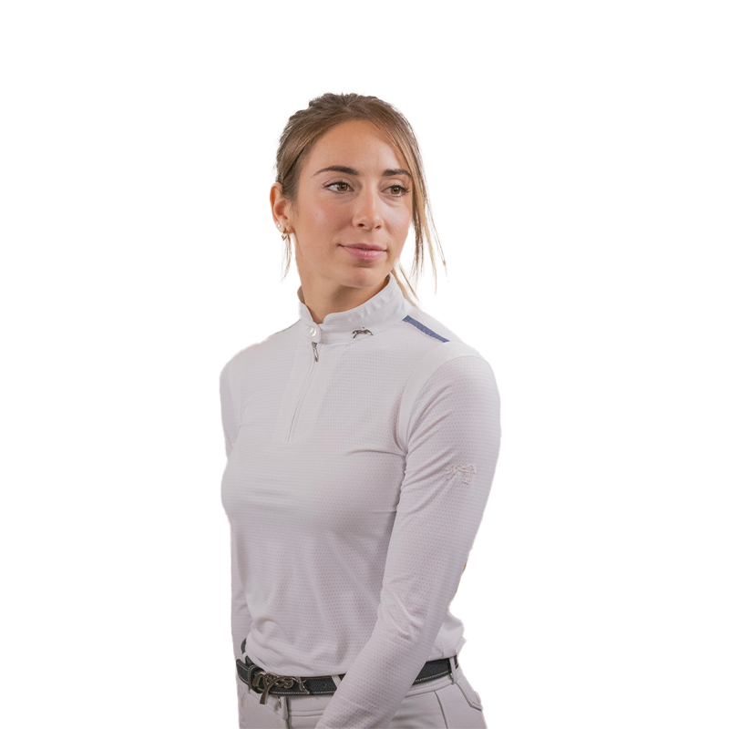 Pénélope Store - Polo de concours manches longues femme Séville mesh blanc | - Ohlala